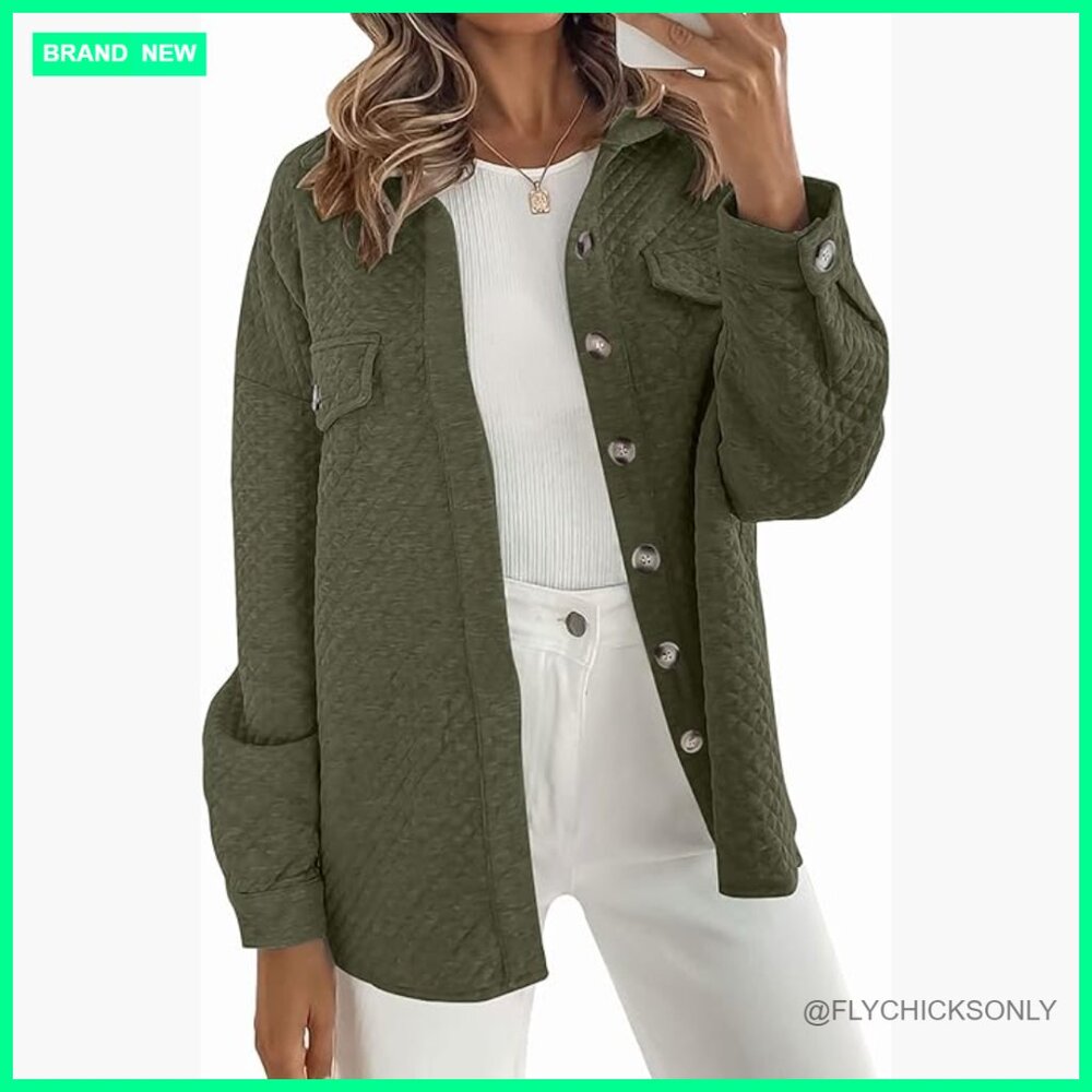 Polyester Blend Shacket Jacket with Button Closur… - image 1